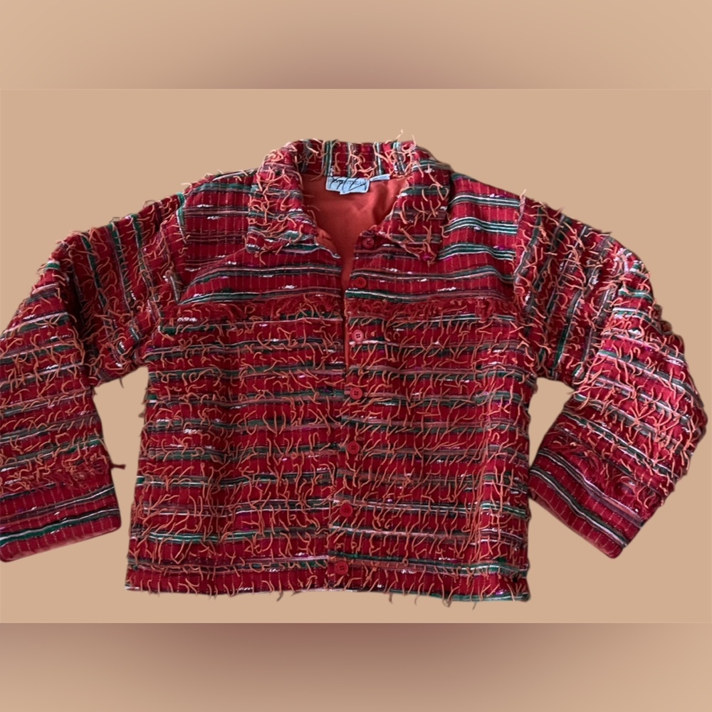 Silver Stream, Vintage jacket, cardigan, Vibrant Multicolor Textured, size L
